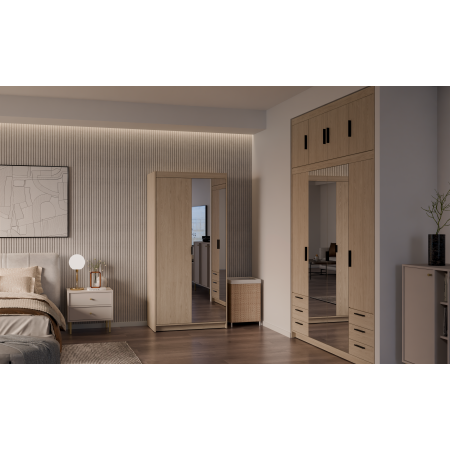 Szafa dwudrzwiowa z lustrem 90 cm TRINO dąb olejowany